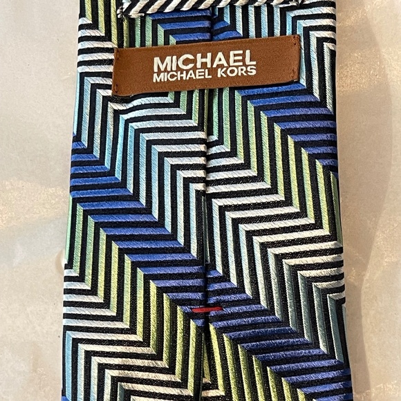 Michael Kors 100% Silk Tie- Cobalt Blue/Light Blue/Green/Silver/Black - Picture 6 of 10